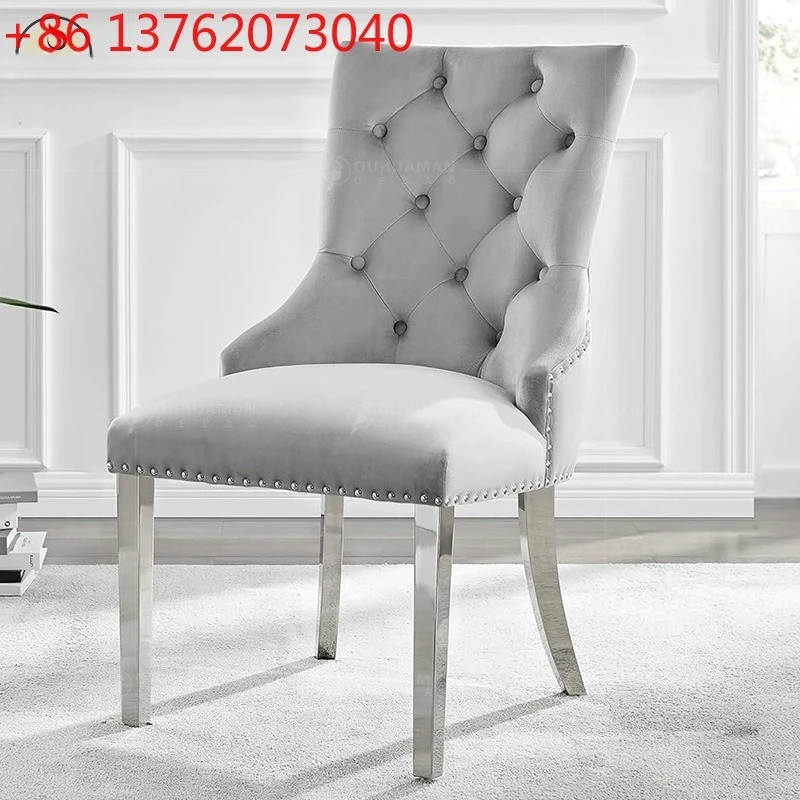 Modern light luxury stainless steel chair cafe hotel backrest flannel dining table and chair