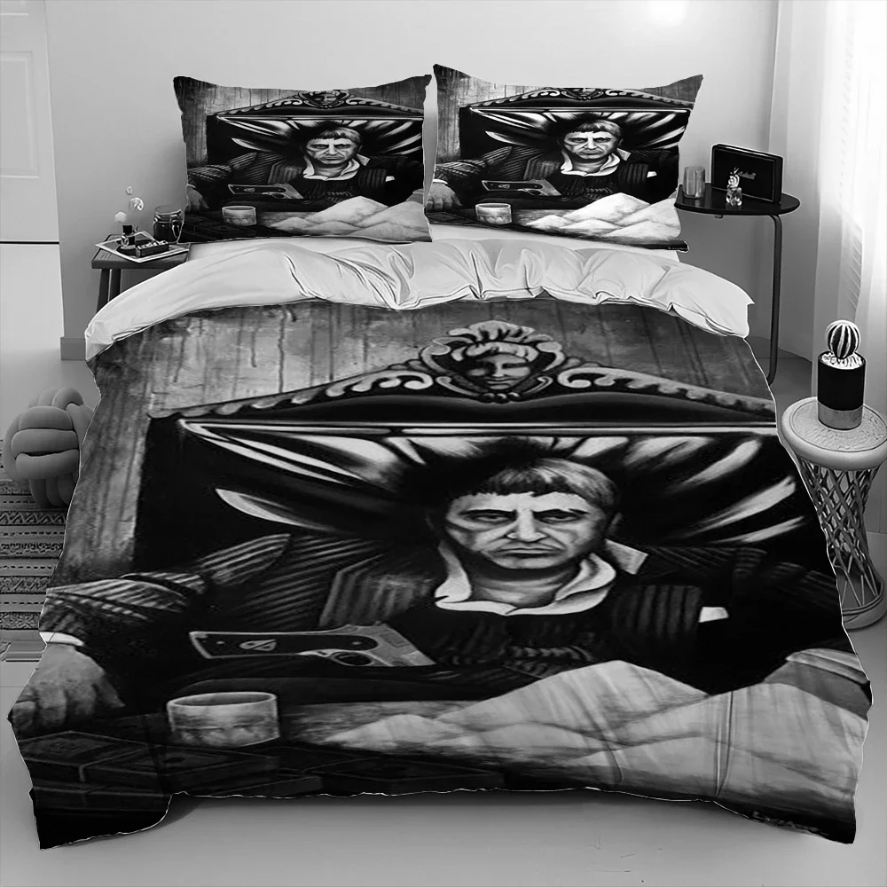 Movie Scarface Tony 3D Printing Comforter Bedding Set,Duvet Cover Bed Set Quilt Cover Pillowcase,King Queen Size Bedding Set Kid