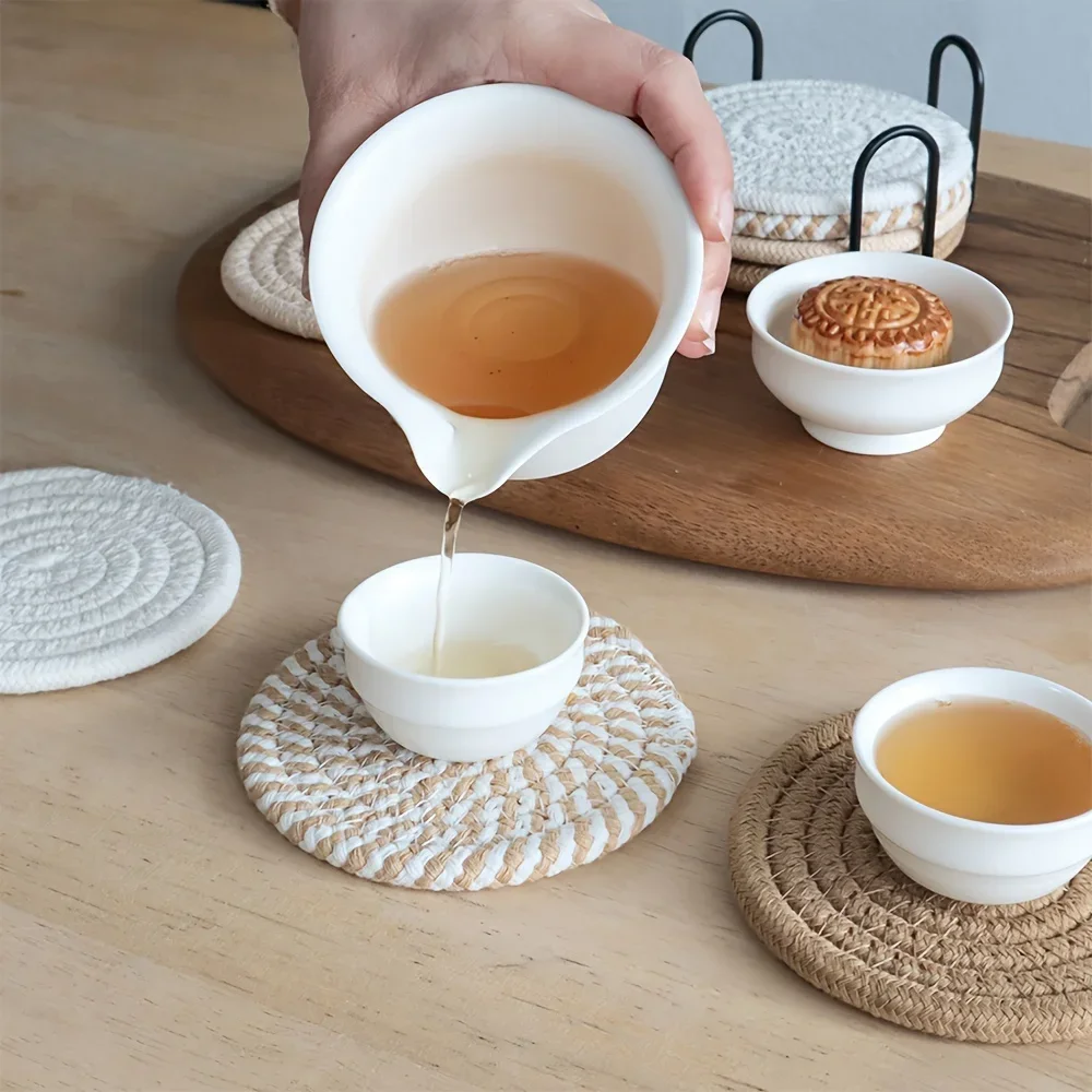 4 Stück saugfähige Getränkeuntersetzer, minimalistische Untersetzer aus Baumwollstoff mit Vliesfutter für Couchtisch-Heimdekoration – Detail 9