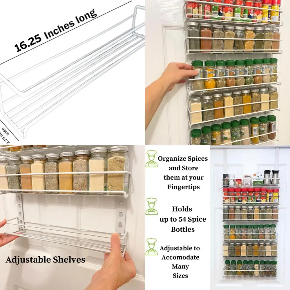 

6-Tier Adjustable Metal Spice Rack Organizer, Holds Up to 54 Spices, Easy Install, White