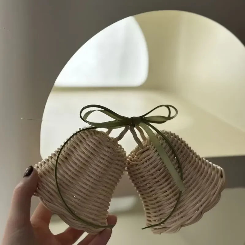 New Design High Quality Hand Woven Bells Rattan Christmas Tree Ornaments Luxury Noel Pendant European Style