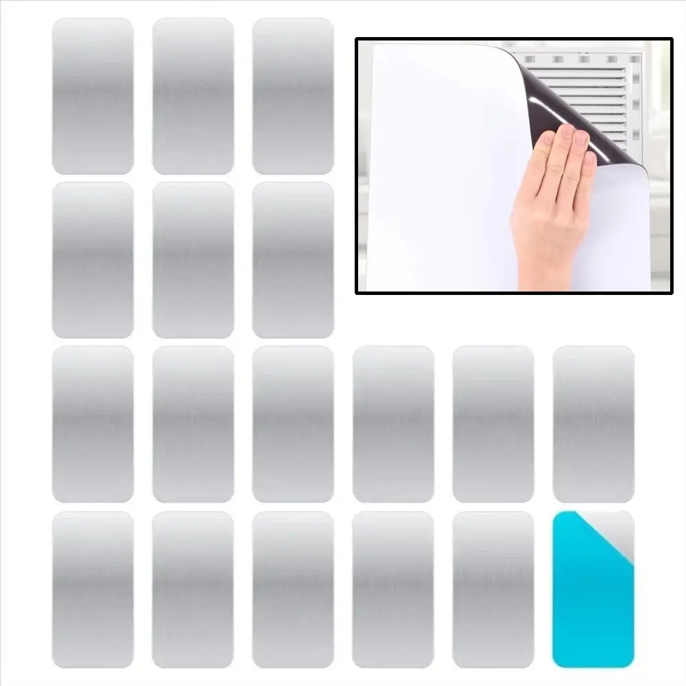 12/24PCS Metal Magnetic Mount Plates Silver Adhesive Backing Metal Mounting Strips Thin Profile Rectangular Shape