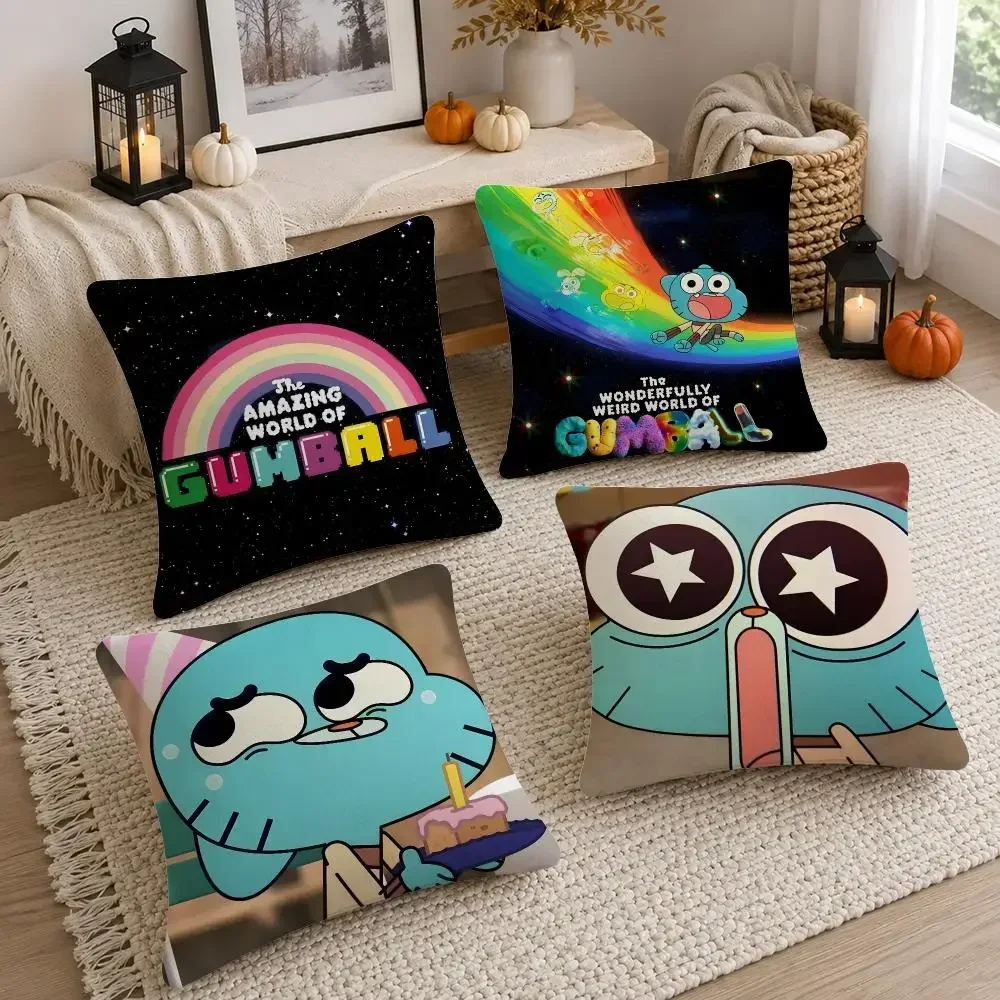 Cartoon Amazing World Gumball Cushion Cover Soft Fluffy Short Plush  Pillow Casefor Sofa Bedroom Home Decor