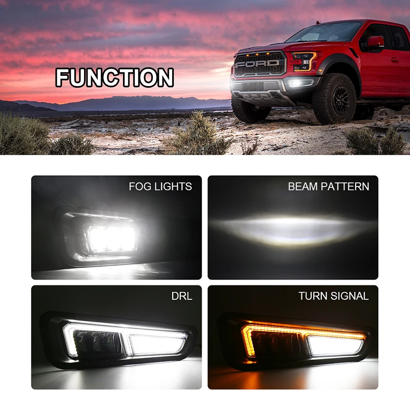 Fendinebbia ovovovs con indicatori di direzione sequenziali ambra DRL paraurti fendinebbia luci di guida per Gen 2 Ford F150 Raptor 2017 2018 2019