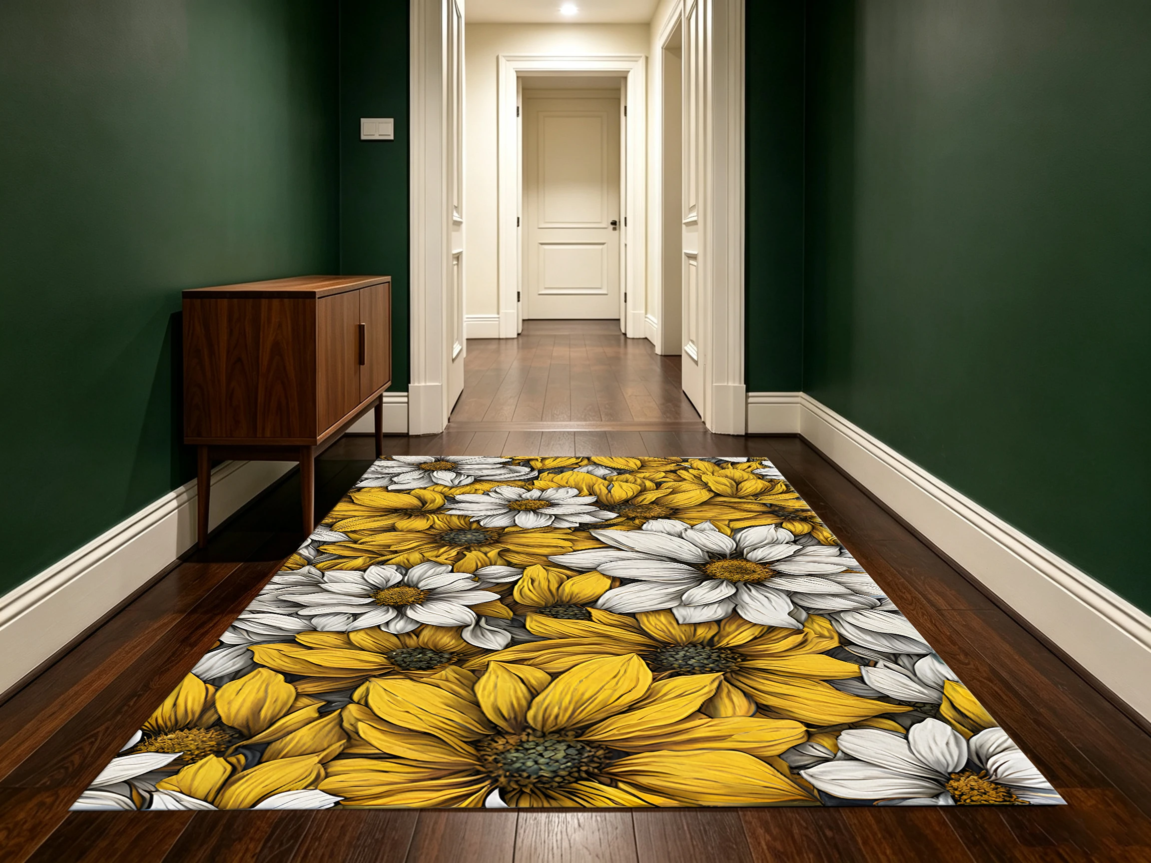 Velvet Rug All over Yellow White Sunflower Retro Warm Style for Living Room Bedroom Entryway Decor