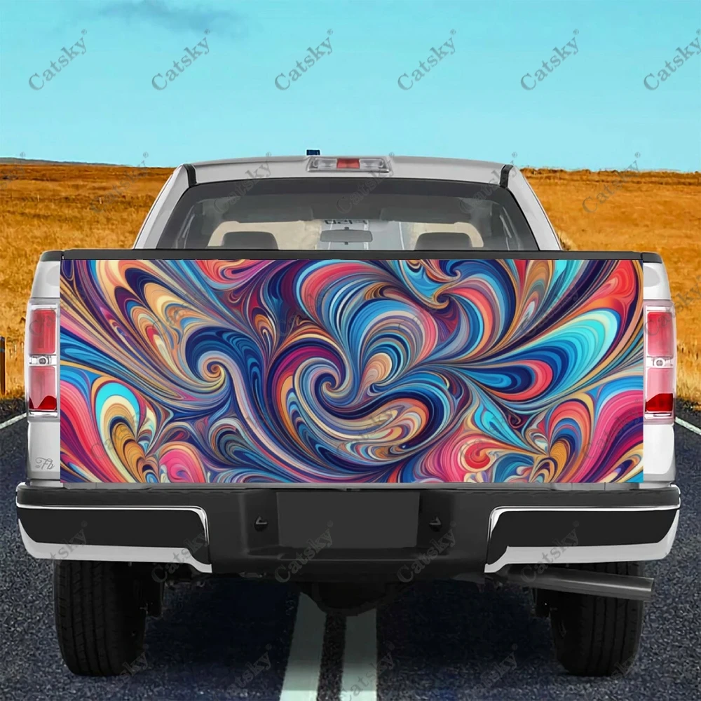 Psychedelic Swirl Pattern Truck Tailgate Wrap Professional Grade Material Universal Fit for Full Size Trucks Weatherproof