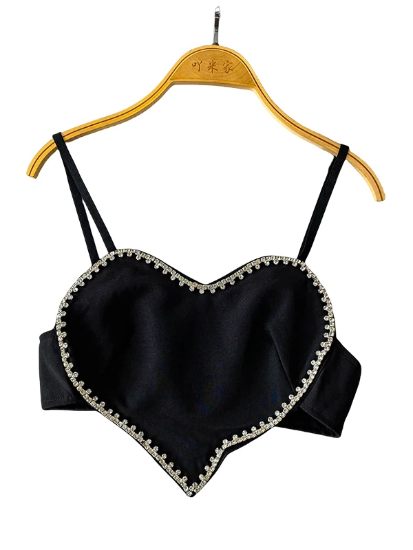 

Heavy Du Diamond Embedded Heart aped Strap Vest Women's Sexy Bal ort Top Trendy Commute Sle Summer