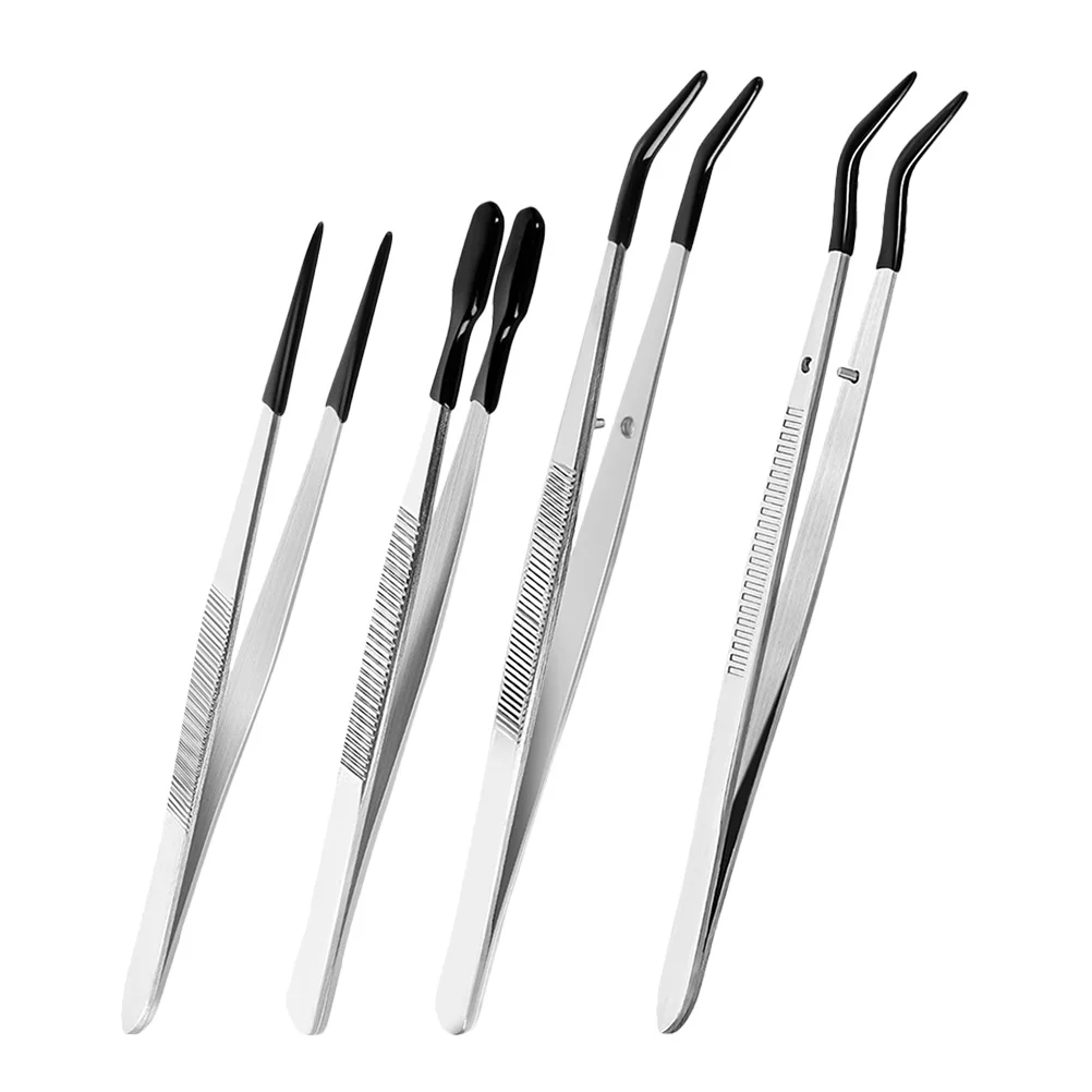 

4Pcs Precision Anti-Slip Tweezers with Silicone Coating for Handling Small Objects Like Coins Stamps Crafts Beauty Tools Set