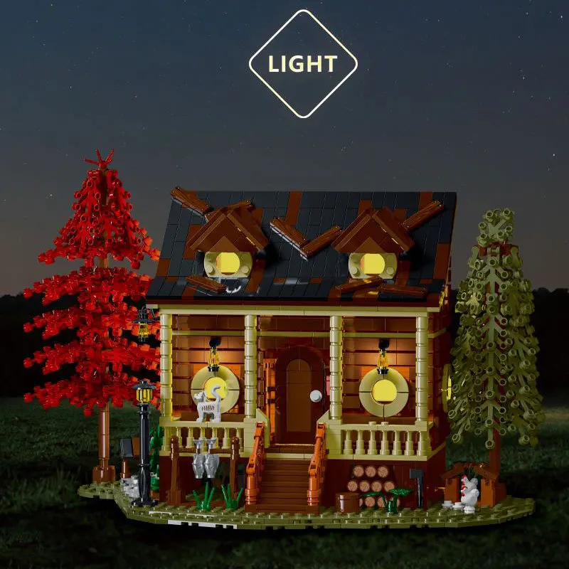 

XMork 031074 Forest Cabin Model Modular Street View Series LED Lighting DIY Toys Building Blocks Boy's Gift 1645Pcs