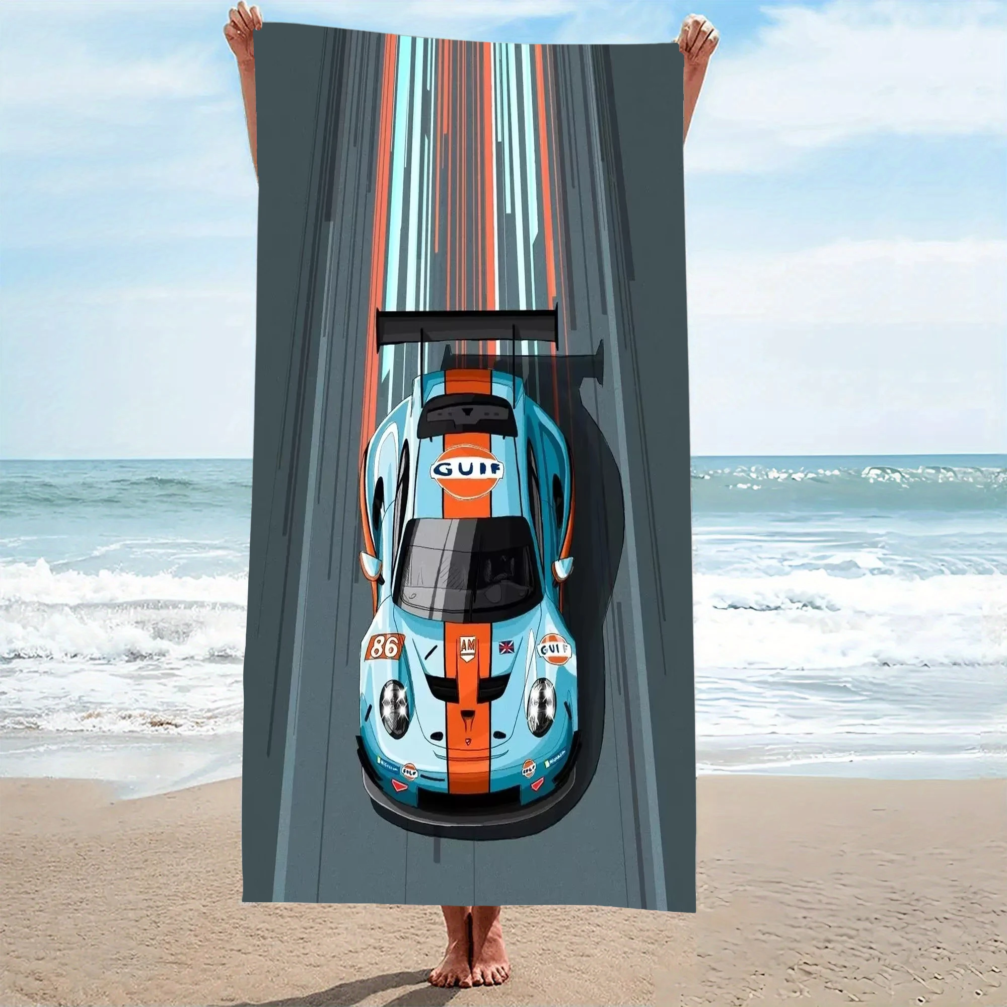 1pc Gulf Racing Car Beach Towel Microfiber Quick Dry Sand Free Oversized Gym Sports Towel For Swimming Pool Outdoor