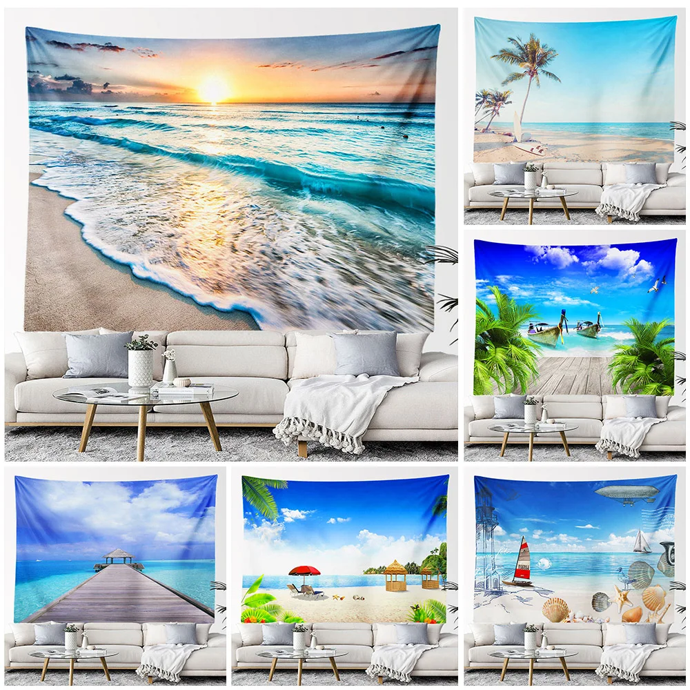 Large Fabric Tapestry for Room Decor, Wall Hanging, Aesthetic Room Decor, Ocean Landscape, Bedroom Background