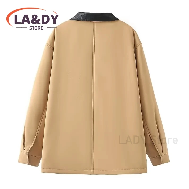 Parkas Coat 2024 Autumn Winter Women Fashion Loose Zipper Splice Female Solid Color Casual Long Sleeve Pockets Tops Outerwears