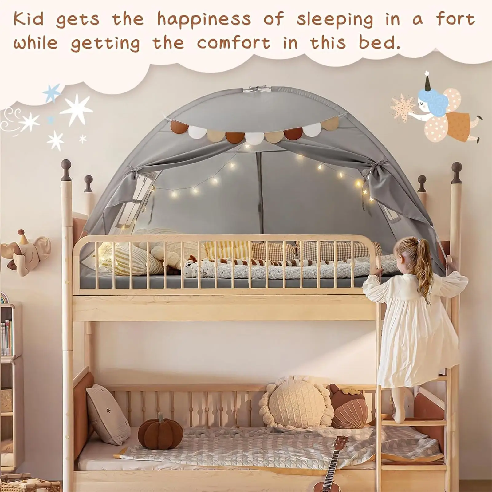 Kids Bed Tent Canopy Privacy Space Breathable Portable Twin Bed Canopy Indoor Tent For Living Room Children's Room Garden