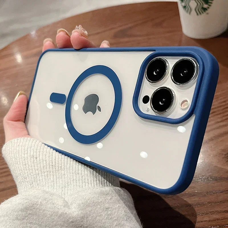 Colorful Transparent For Magsafe Magnetic Wireless Charging Case for iPhone 16 15 14 13 12 11 Pro Max Hard Acrylic Cover