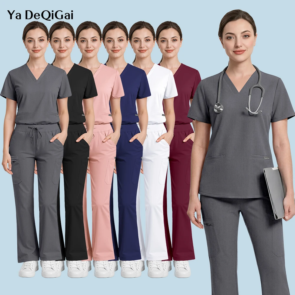 Medical Nurse Uniforms Woman Stylish New Beauty Shop Workwear Hospital Surgical Scrubs Set Accessories Clinical Dentist Top Pant