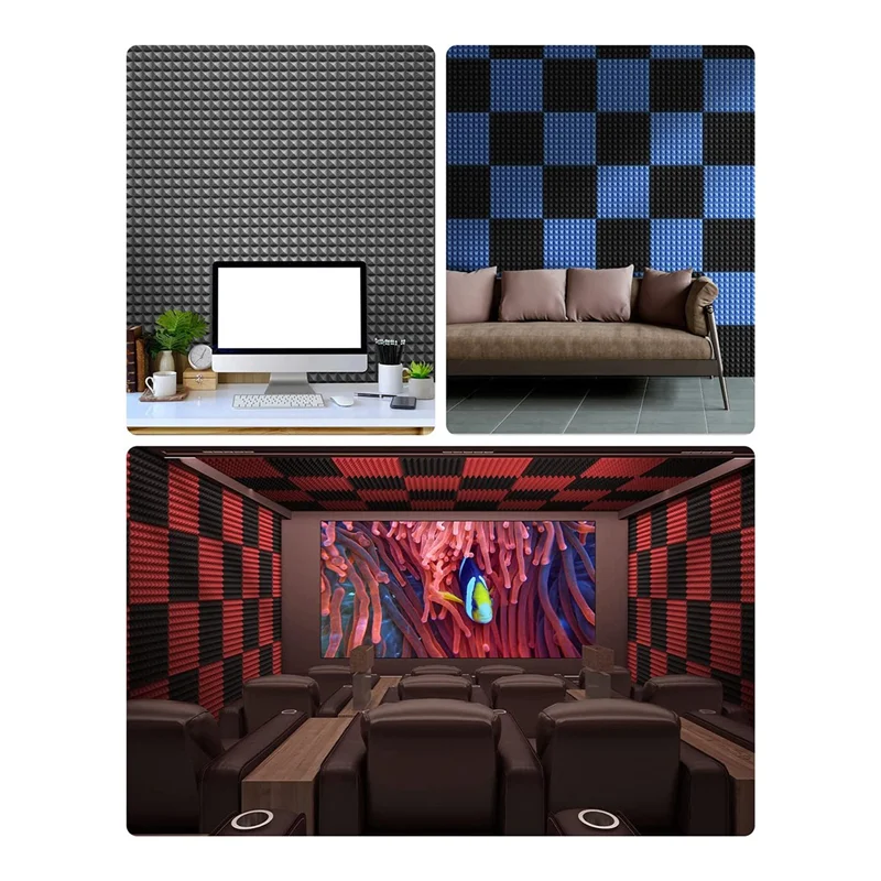 12 Pack Self-Adhesive Sound Proofโฟมแผง 2x12x12 นิ้วการออกแบบพีระมิดโฟมอะคูสติก,สําหรับHome Studio,สีดํา + สีเทาG
