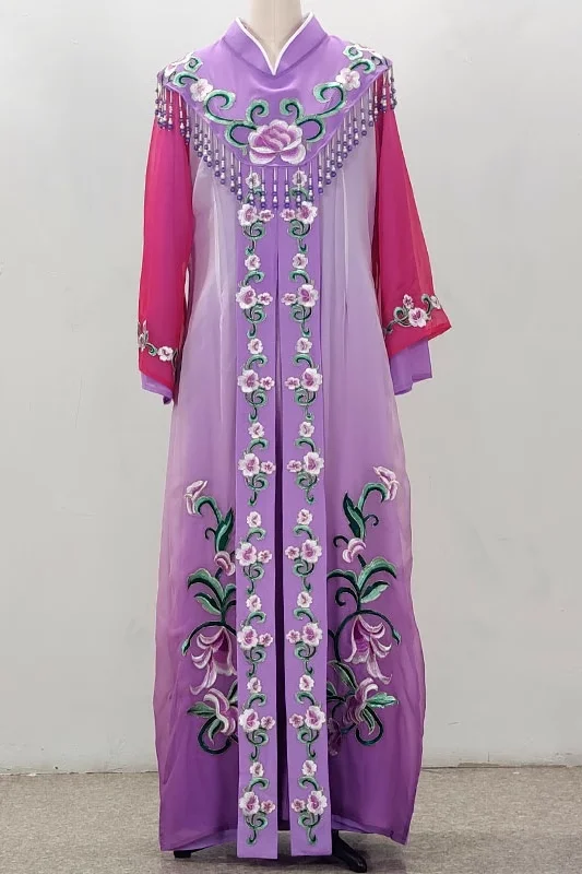 Chinese Local Famous Operas Costume Female Lead Hua Dan Ethnic Hanfu Stage Performance Dance Purple Outfits Delicate Embroidery