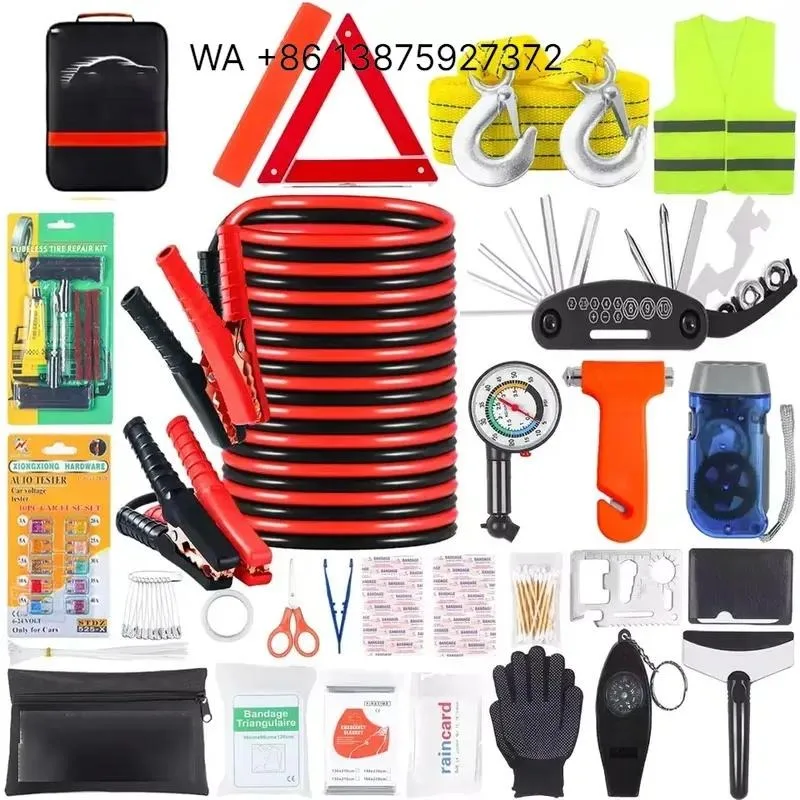 Wmwmnu Car Roadside Emergency Safety Tools Kit Set Bag with Jumper Starter First Aid Kit Tow Rope Plastic 30 Day Warranty