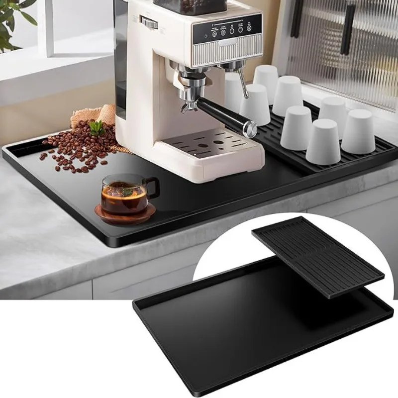 Tapis de protection carré en silicone pour machine à café, double couche, multifonctionnel, pour cuisine et table à manger, avec plateau de séparation