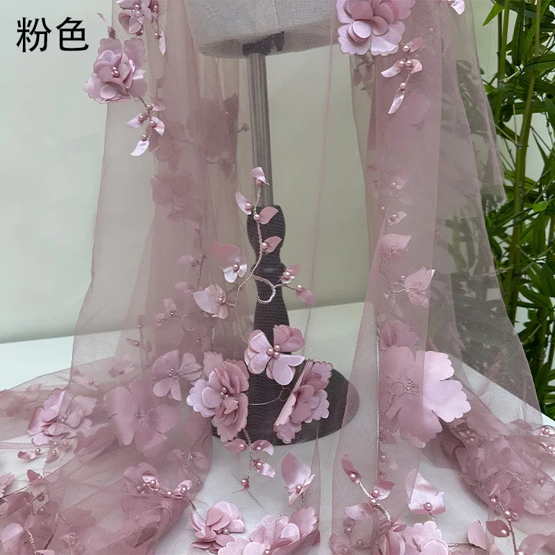 

Luxury 3D Multi-layer Beaded Lace Fabric Hand Embroidery Floral Tulle for Wedding Bridal Gown Evening Dress Sewing Material