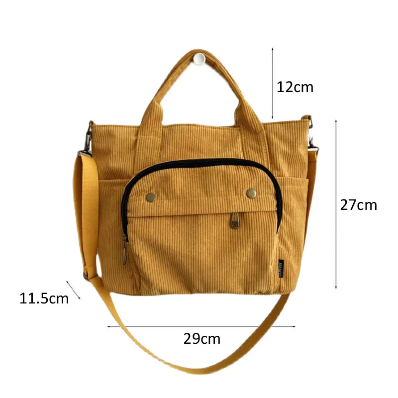 Women Corduroy Shoulder Tote Solid Color Casual Handbag Fashion Canvas Messenger Bags Zipper Simple Crossbody Bag