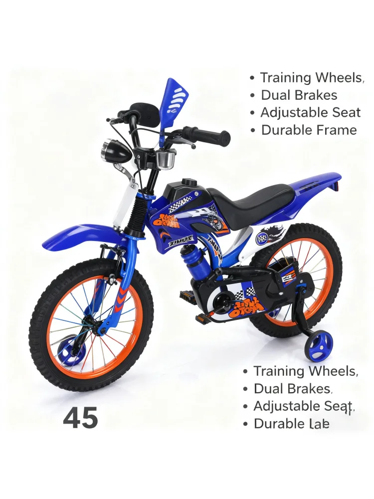 Blauwe off-road motorfiets fietspedaalfiets voor jongens en meisjes 12/16 inch basismodel voor kinderen buitenlandse handel - afbeelding 2