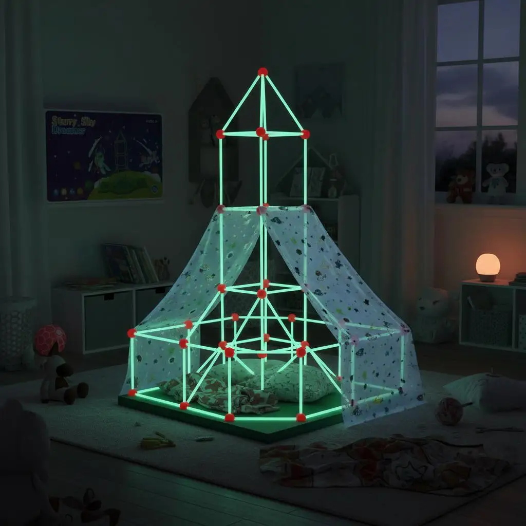 

Светящийся конструктор-крепость из 140 деталей для спальни, гостиной, двора, развивающая STEM-игрушка с эффектом свечения в темноте, палатка для самостоятельной сборки