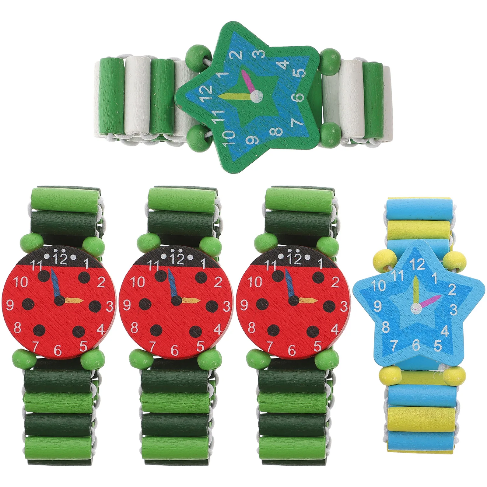 5Pcs Colorful Wooden Cartoon Watches Simulation Bracelet Educational Time Cognitive Early Learning Play