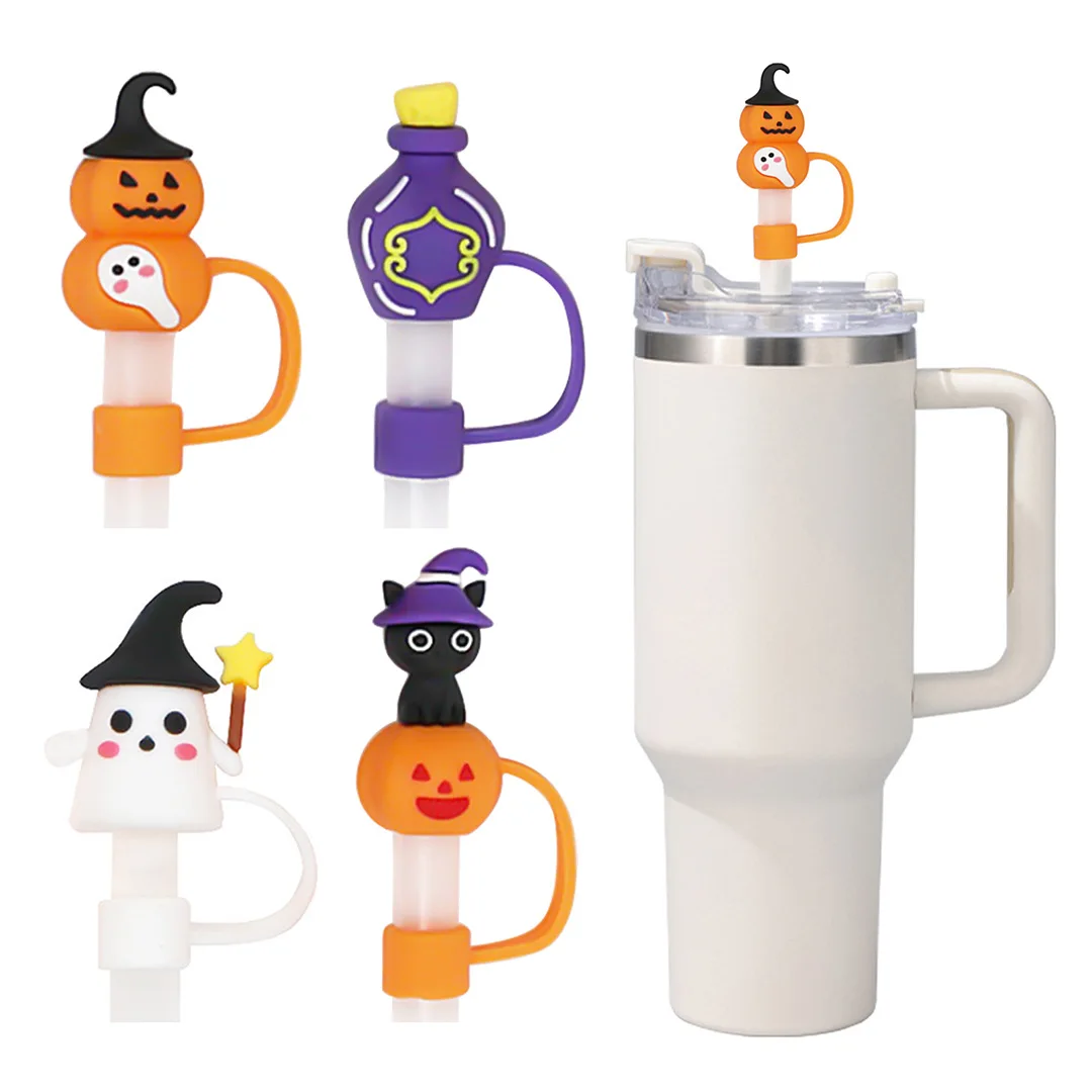 Funny pumpkin Shape Silicone Straw Covers Cap Creative Halloween Straw Dust Plug Reusable Drinking Straw Topper Cup Accessories