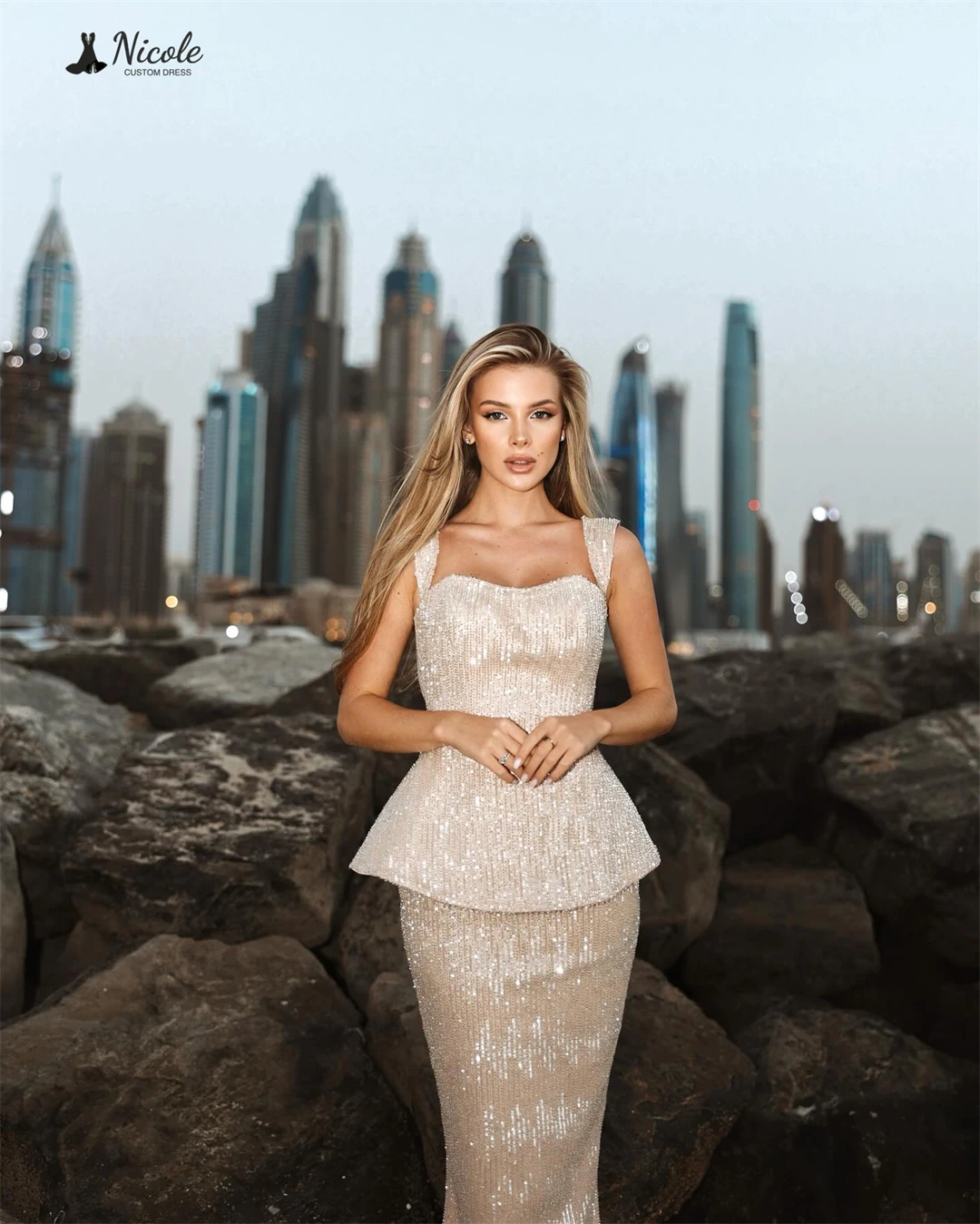 

Роскошное платье для выпускного вечера Николь, роскошная юбка «рыбий хвост» 2025, выполненное на заказ, широкие бретели, квадратный воротник, платья для свадебной церемонии