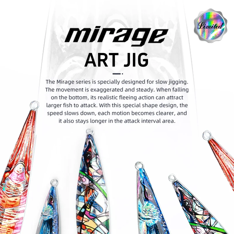 

SWAGE Mirage Art Jig - Приманка для медленного джиггинга в соленой воде - Высокопрочная приманка из свинцового сплава с отражающим покрытием и 3 крючками для глубокого проникновения