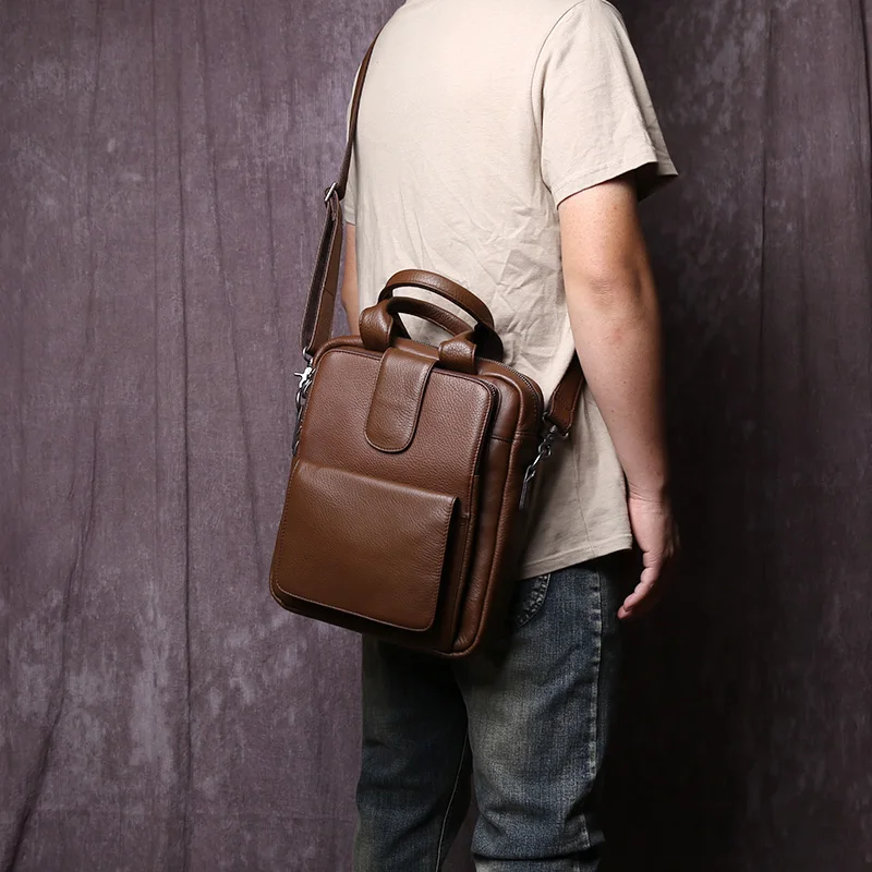 Imagem -04 - Bolsa Quadrada Vertical de Couro Genuíno Artesanal Casual Top Layer Cowhide Único Ombro Crossbody File Bolsa Masculino Original