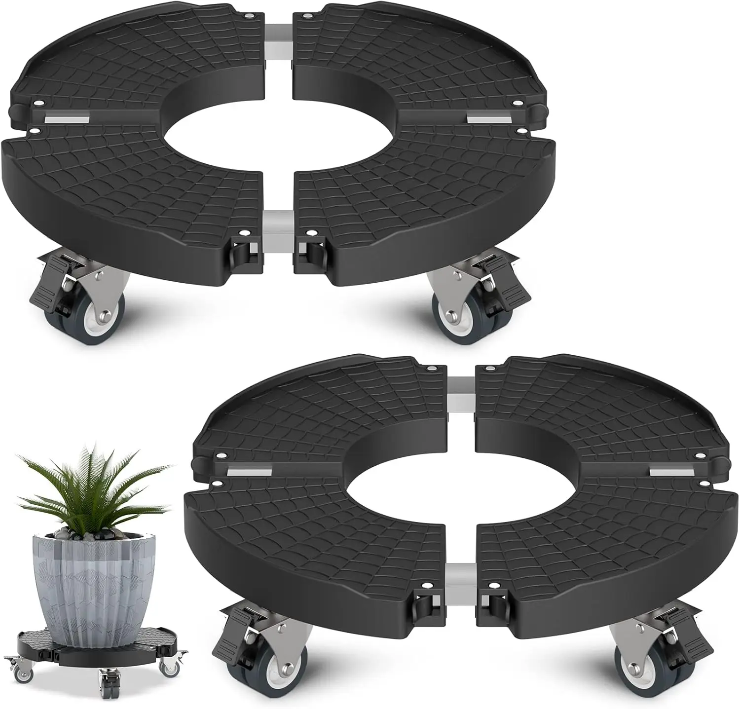 

Heavy-Duty Rolling Plant Stand with Lockable Wheels, 2-Pack Adjustable Caddy for Large Planters Indoor/Outdoor