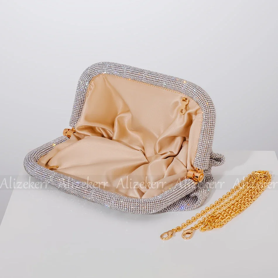 Bolsos de mano de noche con diamantes de imitación brillantes para mujer, carteras con Clip de cristal, pliegues, diseñador de lujo, fiesta de boda,