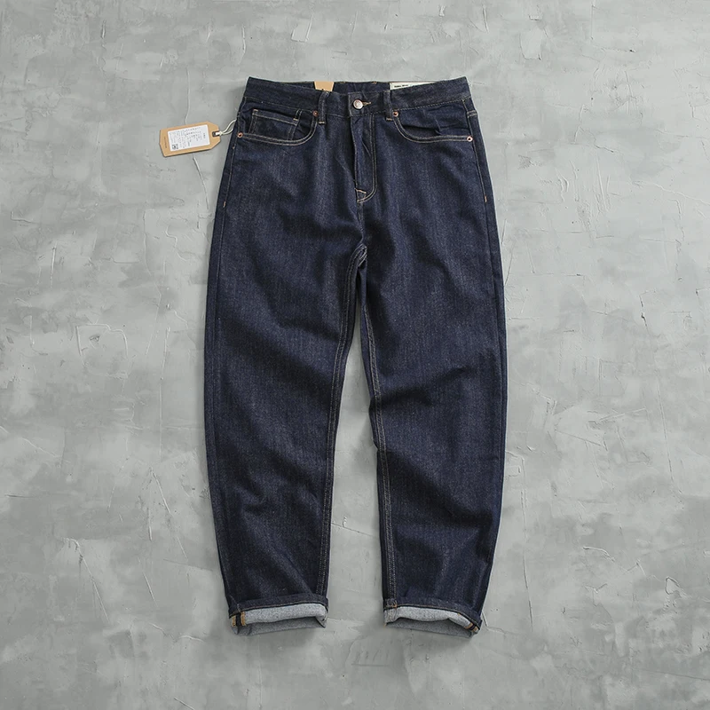 Pantaloni estivi in denim elasticizzato sottile di colore primario cravatta scura da uomo tutti i pantaloni a cono dritto di tendenza semplice