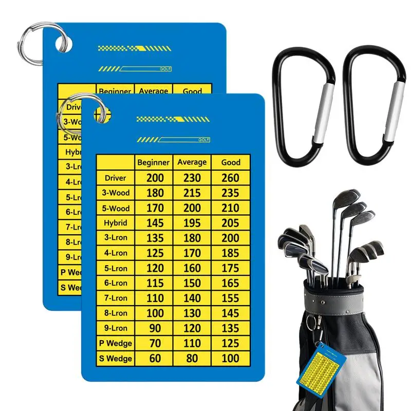 2Pcs Golf Club Range Chart Card Portable Golfers Quick Reference Distance Card Golf Estimation Cheat Sheet Golfing Supplies