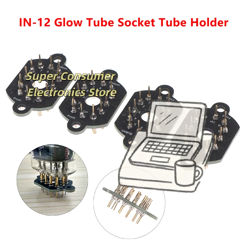 12-Pin Ceramic IN-12 Nixie Tube Socket – High-Temp PCB Mount Holder for IN-12 Glow Tubes, OEM Replacement, 1/4PCS
