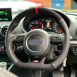 Hand-stitched Car Steering Wheel Cover Black Suede Artificial Leather For Audi S3 A5 A7 RS7 S7 SQ5 S6 S5 RS5 S4 RS4 2012-2018