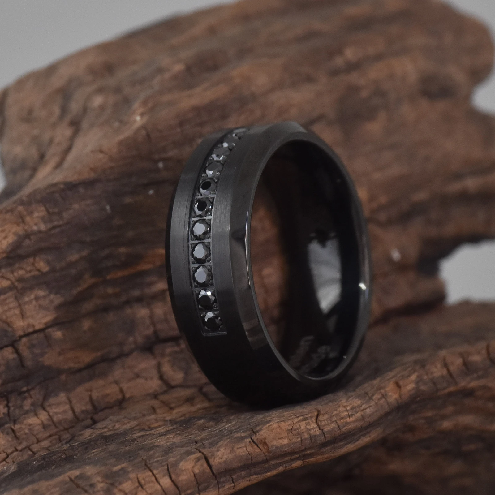 Newshe Black Tungsten Carbide Wedding Rings for Men Half Eternity AAAAA Round Cubic Zircon Charm Jewelry