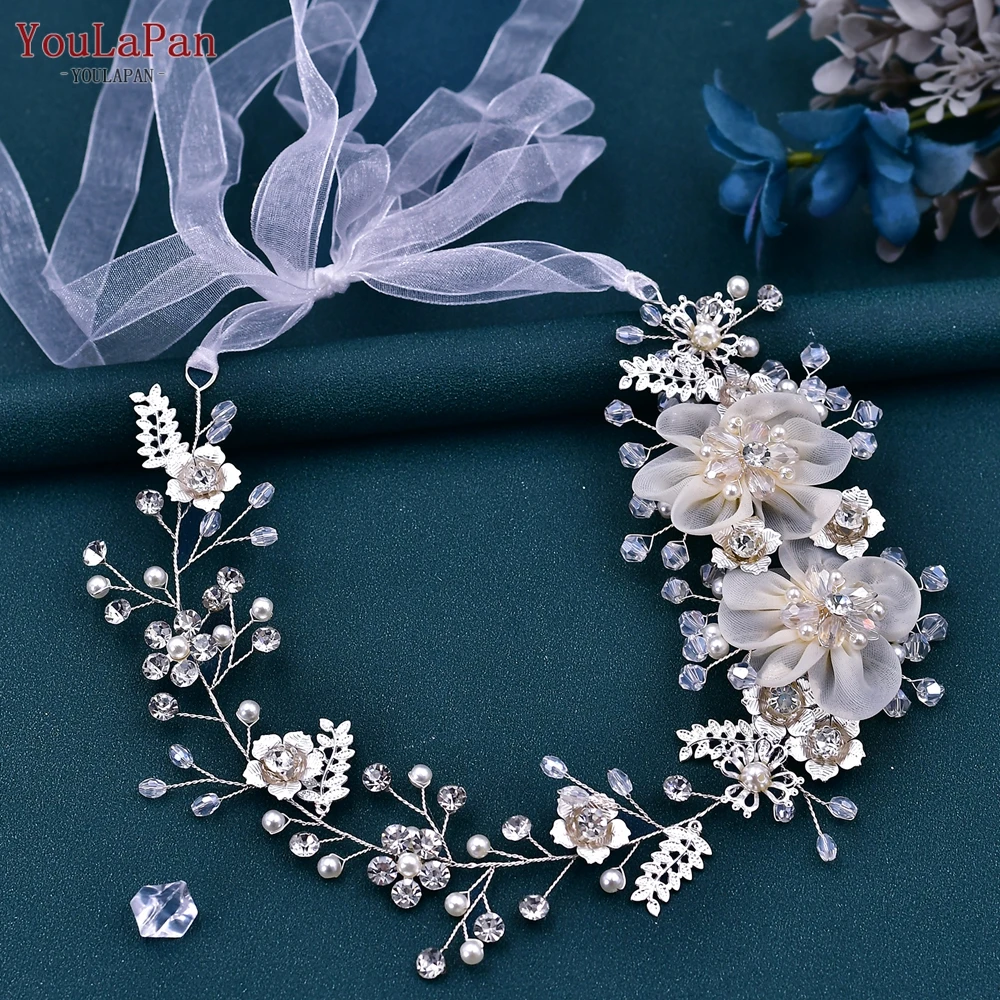 YouLaPan HP275 Braut Stirnband Hochzeit Haar Zubehör Blume Braut Kopfschmuck Mädchen Frau Headwear Ohrring für Party Kopfstück