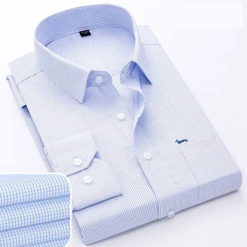 New Spring Casual Business Men Blouse Bamboo Fiber Slim Fit Long Sleeve Men\'s Blouses Harmont Striped Embroidery Blaine Shirts