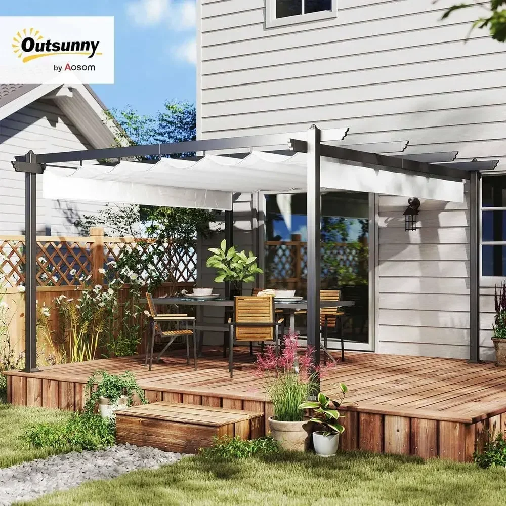 13' x 13' Retractable Pergola with Stronger e, Outdoor Pergola Sun Shade Shelter or Garden, Patio, Backyard, Deck, White
