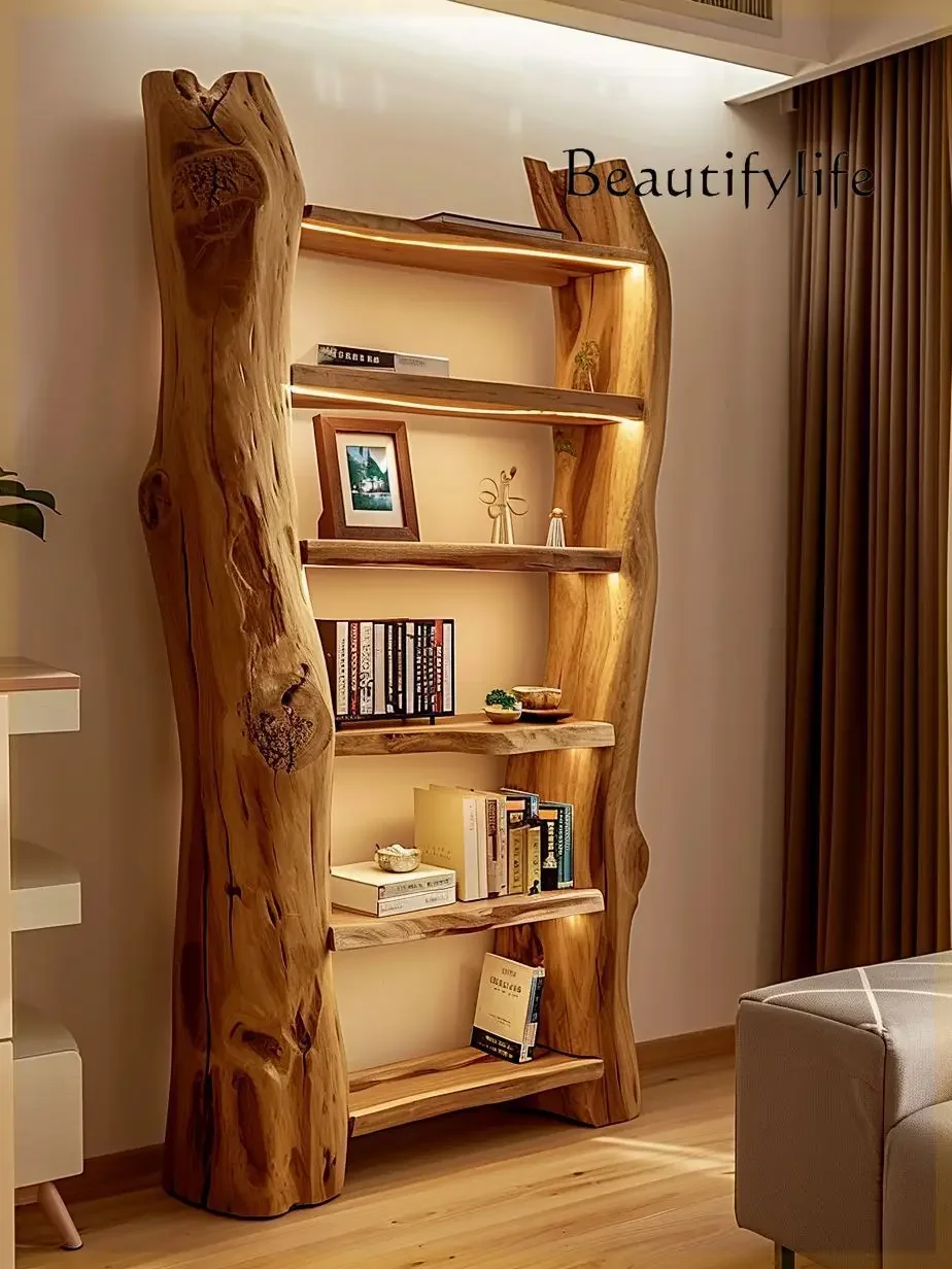 

Solid wood storage log retro bookshelf living room new Chinese multi-layer bookcase display natural dead wood tree shelf