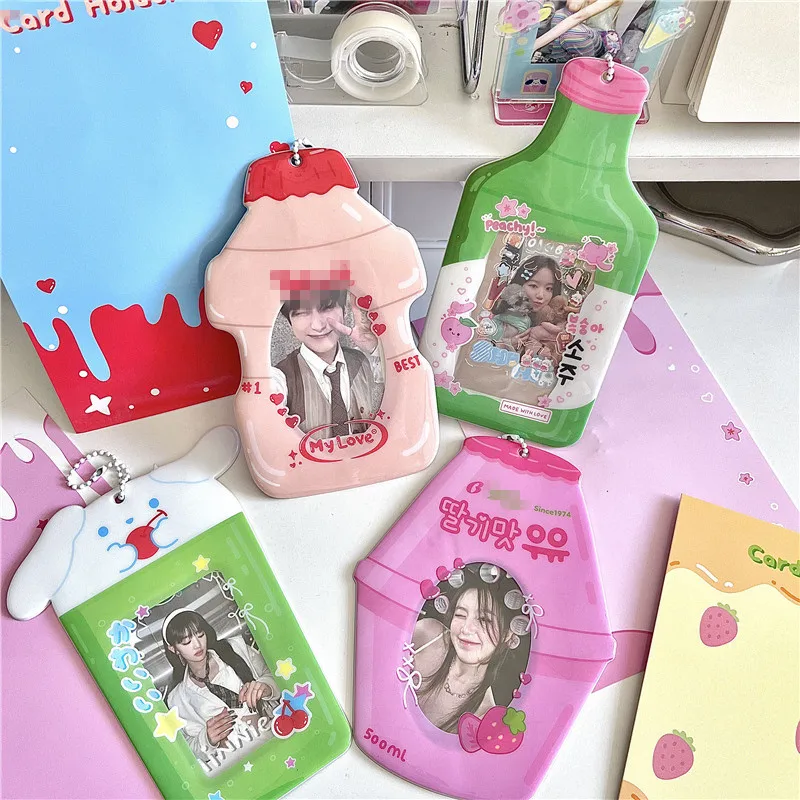 kawaii Bottle Drink Shape 3 inch Kpop Photocard Holder Cute Photo Display Card Holder Bag Pendant School Stationery