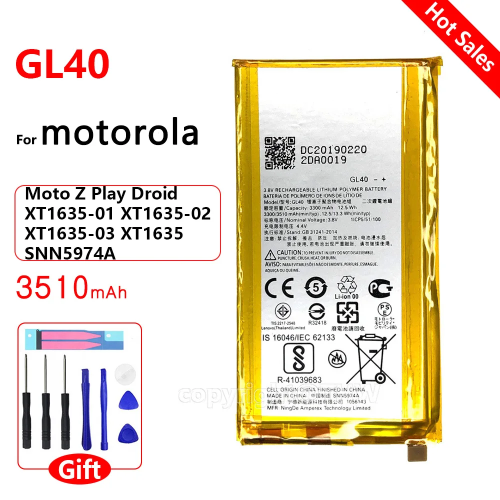 Original New GL40 3510mAh For Motorola Moto Z Play ZPlay Droid XT1635-01 XT1635-02 XT1635-03 XT1635 SNN5974A Bateria