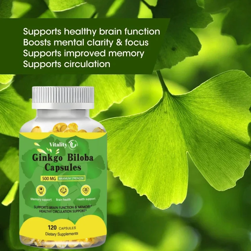 Vitality Natural Herbal Roots Ginkgo Biloba Made with Pure Organic Ginkgo Leaf - 500mg per Serving,30/60/120 Vegan Capsules