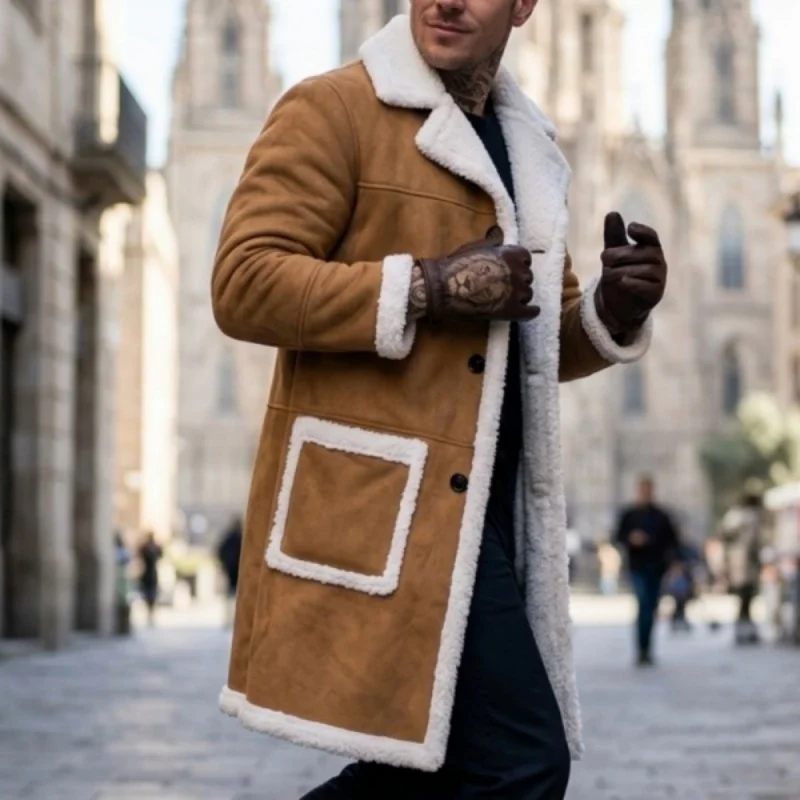 New Winter Thick Coat Matching Color  Velvet Single Breasted Jacket Outdoor Hiking Warm Windproof Coat Popular Street Men's Wear