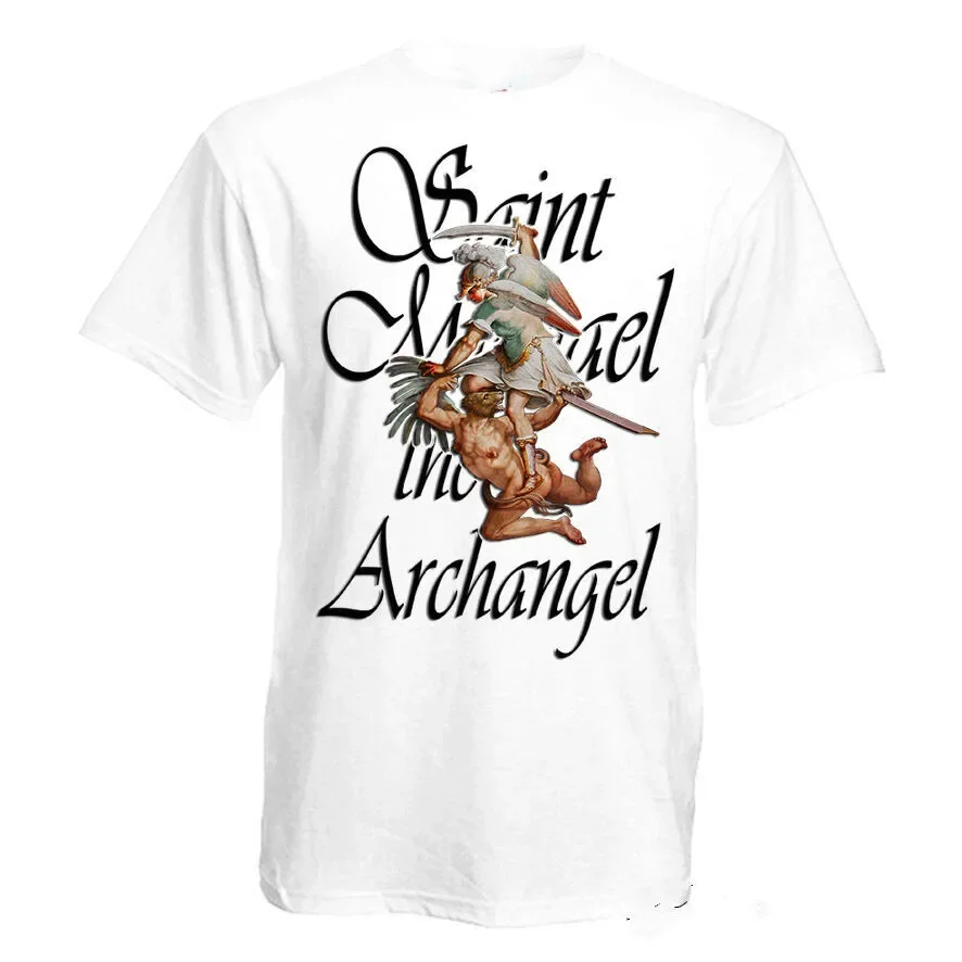 Saint Michael The Archangel Christian Catolic T Shirt. 100% Cotton Short Sleeve O-Neck Casual T-shirts Loose Top New Size S-3XL