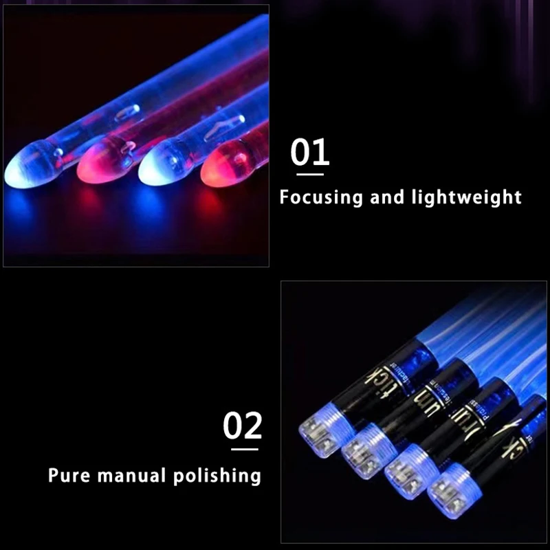 أفخاذ الباعثة للضوء 5A أعواد طبلة الفلورسنت المتينة غير القابلة للكسر لمجموعة طبلة طبلة موسيقى الجاز المطرقة مرحلة الأداء 1 زوج