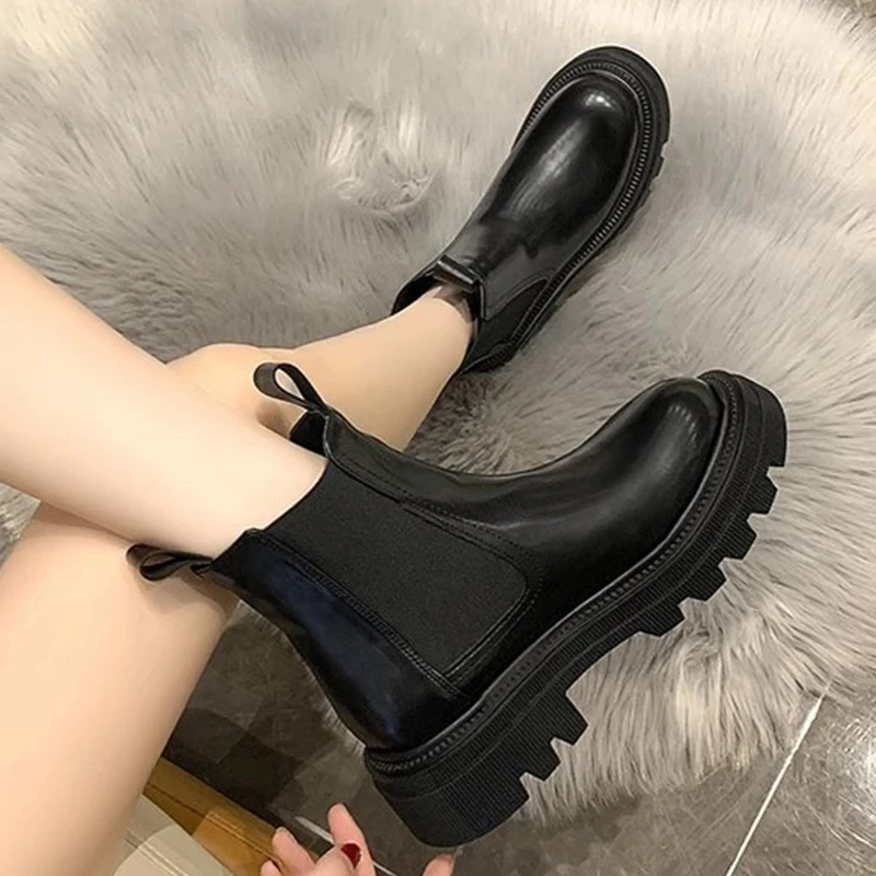 Autumn Winter Chelsea Boots Women 2022 Platform Brown Black Beige White Ankle Boots For Women Fur Short Chunky Punk Gothic Shoes